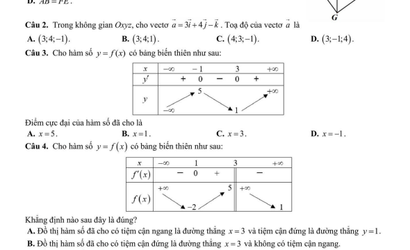 Đề giữa học kỳ 1 Toán 12 năm 2025 – 2026 trường THPT Trương Định – Hà Nội